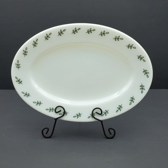 Pyrex PYR2 Green Leaf Platter Corning White Serving Plate Green Leaf Band - Picture 1 of 6